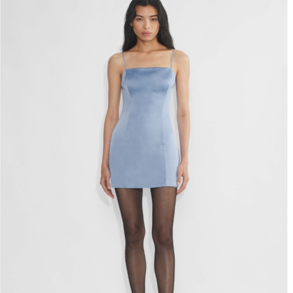 NWT Aritzia Sunday Best Shimmer Satin Dress in Cornflower Blue